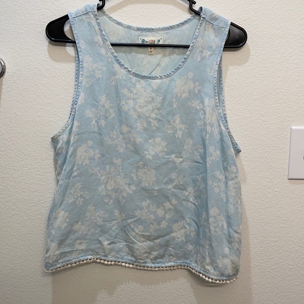 Denim look alike tank with decorative hem